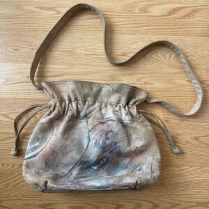 Vintage Jane Yoo Leather Handpainted Cinch Bag